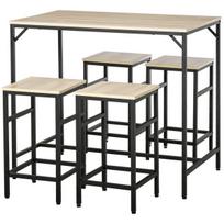 HOMCOM Baro stalo rinkinys 5 dalių baro stalas 4 baro kėdės stalo komplektas virtuvės stalviršis valgomasis stalas plienas ąžuolas + juoda 100x60x88cm