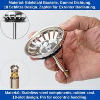 Virtuvės kriauklės sietelis, 79 mm skersmens, su kamščiu
