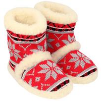 Raudonos šlepetės iki kulkšnių, norvegiško rašto, sudėtis: 100% merino vilna, 41-46 dydžiai.