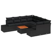 vidaXL Sodo Sofų Rinkinys su pagalve 9 pcs Juoda poliratanas