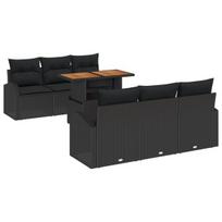 vidaXL Sodo Sofų Rinkinys su saugykla 7 pcs Juoda Poli ratanas