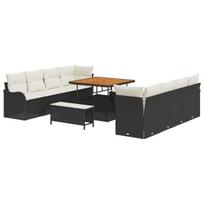 11 dalių sodo sofa rinkinys su pagalvėlėmis Juodas Poliratanas Akacijos,2-vietė sodo sofa su pagalvėlėmis Juodas Poliratanas,3 dalių sodo valgomojo rinkinys su pagalvėlėmis Juodas Poliratanas Akacijos