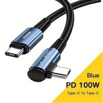 100W USB-C įkrovimo laidas 90°,  Mėlynas 100W laidas