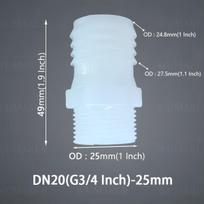 Plastikinė žarnos jungtis su išoriniu sriegiu, G3/4–25 mm (1 colis)