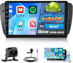Roinvou 4+64G automobilinis radijas "Android", skirtas Seat Ibiza 2009-2013 m., belaidis "Carplay Android" automobiliams, 2Din radijas 9 colių ekranas WiFi GPS Bluetooth 32EQ FM/RDS SWC atbulinės eigos kamera