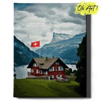 Tapyba pagal skaičius Rėmelyje Namai Šveicarijoje Oh Art!, 40x50 cm