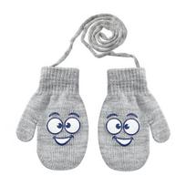 Kumštinės pirštinės su virvele vaikams Rak R-123 veidukas, šviesiai pilkos, 14 cm