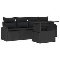 vidaXL Sodo Sofų Rinkinys su pagalve 5 pcs Juoda Poli ratanas