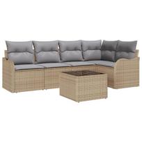 vidaXL Sodo Sofų Rinkinys su pagalve 6 pcs Smėlio Poli ratanas