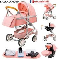 BAZARLAND30. Kombinuota 3 in 1 vežimėlis - automobilinė kėdutė - lopšys Trio, apverčiamas, reguliuojamas, aukštos kokybės, nepraduriamos padangos. rožinė