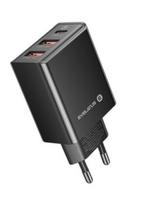 „Evelatus Evelatus“ kelioninis įkroviklis, sieninis, ES, 3 prievadai, 32 W, USB-C / USB-A2, ETC06, juodas