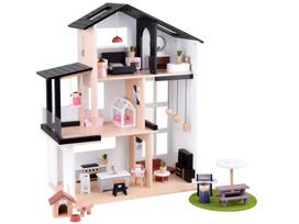 Modernus medinis lėlių namelis LOFT stiliumi + lėlių baldai