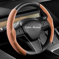1 Komplektas Suede Vairaračio Užvalkalas Tesla Model 3 Y , Ruda-1
