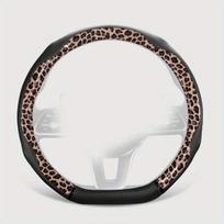 Prabangus dirbtinės odos vairo užvalkalas visiems sezonams. , Leopard Print Coffee-D Type (A2301) Golden Art