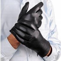 Pirštinės moterims RKW10-XXL, Vyriškos odinės pirštinės juoda oda su flizelinu BLACK ELEGANT