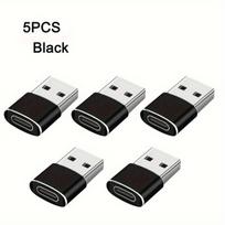 USB-A į USB-C adapterių rinkinys,  5vnt Juodos spalvos