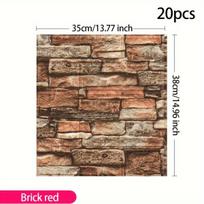 3D lipnus sienų lipdukas su plytų raštu, rudas, 20 vnt 38 cm / 14,96 colio raudona