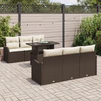 vidaXL Sodo Sofų Rinkinys su pagalve 7 pcs Ruda Poli ratanas