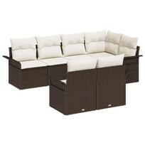 vidaXL Sodo Sofų Rinkinys su pagalve 7 pcs Ruda Poli ratanas