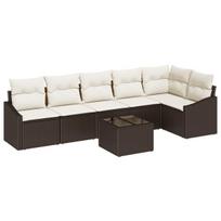vidaXL Sofos komplektas su pagalve 7 pcs Ruda poliratanas