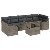 vidaXL Sodo Sofų Rinkinys su pagalve 8 pcs Pilka Poli ratanas