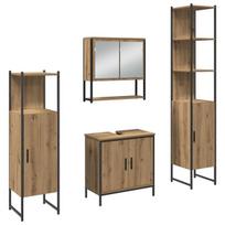 vidaXL Vonios baldų rinkinys su lentyna 4 pcs Ruda Apdirbta mediena