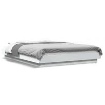 vidaXL Lovos rėmas su LED, baltas, 140x200cm, apdirbta mediena
