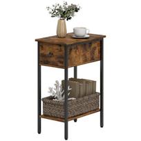 HOMCOM šoninis staliukas su atviru skyriumi ir stalčiumi, naktinis staliukas, metalinės kojelės, medinis, rudas, Rustic Brown