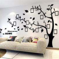 Tapetai,Sienos lipdukų medis | 3D freskos lipdukas | DIY nuotraukų rėmelis | Kambario dekoras | Juoda Kairė | 150x210 cm,