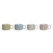Vnt. kavos puodelių rinkinys DKD Home Decor Mėlyna Rožinė Metalinis Žalia Gėlės Dolomite (13 x 9,5 x 6,5 cm) (4 pcs) (260 ml)