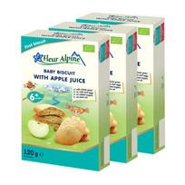 Ekologiški sausainiai su obuolių sultimis FLEUR ALPINE, nuo 6 mėnesių, 120 g x 3 vnt.