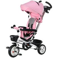 HOMCOM 2in1 triratis stumti baras vaikų triratis saugos diržas sulankstomas saulės stogelis puodelio laikiklis krepšys pedalas 1-5 metų rožinė