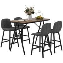 HOMCOM Baro stalas su baro kėdėmis, 5 dalių valgomojo rinkinys, virtuvės stalas, bistro stalas su 4 kėdėmis, baro stalo rinkinys virtuvei, svetainei, plienas, tamsiai pilka, 120 x 60 x 91 cm