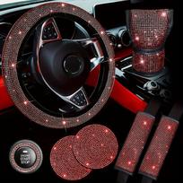 7 dalių blizgūs automobilio aksesuarai moterims, Raudona