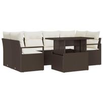 vidaXL Sodo Sofų Rinkinys su saugykla 7 pcs Ruda Poli ratanas