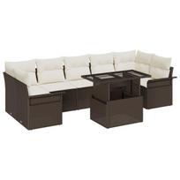 vidaXL Sodo Sofų Rinkinys su pagalve 8 pcs Ruda Poli ratanas