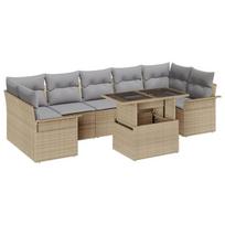 vidaXL Sodo Sofų Rinkinys su pagalve 8 pcs Smėlio Poli ratanas