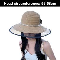Moteriškos skrybėlės, Bow Pearl šiaudinė kepurė: 56-58 cm, Seaside Big Edge paplūdimio kepurė, kremas nuo saulės ir stilingas, chaki