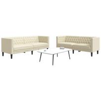 vidaXL Chesterfield sofų komplektas, 2 dalių, kreminė, dirbtinė oda