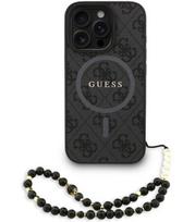 Juodas dėklas Apple iPhone 16 Pro Max telefonui "Guess PU Leather 4G Colored Ring Strap MagSafe Case"