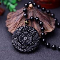 Juodo obsidiano drakono fenikso pakabukas