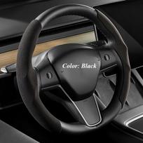 1 Komplektas Suede Vairaračio Užvalkalas Tesla Model 3 Y, Juoda