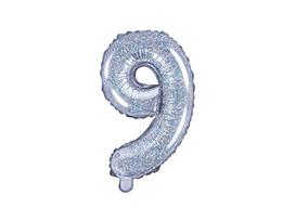 Folinis balionas Skaičius "9", 35 cm, sidabrinis