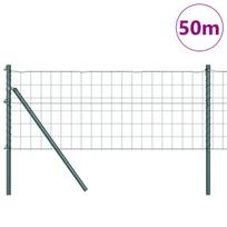 vidaXL Tvora su stulpais Žalia 0,6 x 50 m Plienas ir PVC