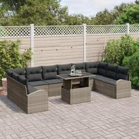 vidaXL Sodo Sofų Rinkinys su pagalve 11 pcs Pilka Poli ratanas