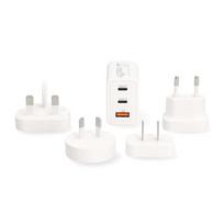 Nedis 65W Universalus Kelioninis Adapteris su GaN Technologija - 4 Kištukai, Baltas, Greitas Įkrovimas