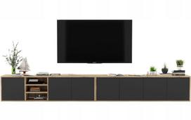 Pakabinama TV Spintelė Meble Lindner Ąžuolas Wotan Juoda Matinė 300 cm, 300 x 39 x 35