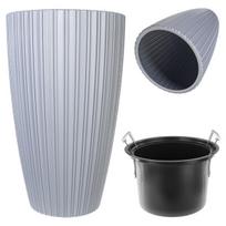 Gėlių vazonas Gėlių vazonas 30 cm dangtelis su gėlių stovu, plastikinis pilkas