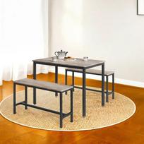 Valgomojo stalas, valgomojo stalas su 2 suoliukais, 70 x 110 x 75 cm, Greige, Söögilaud, söögilaud 2 pingiga, 70 x 110 x 75 cm, Greige