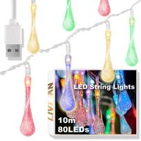 USB maitinama lietaus lašų formos LED šviesų girlianda LIVMAN cxg003, 10m, 80LED diodų